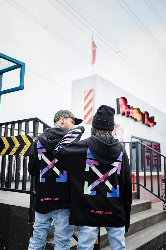 Off-White градиентная синяя полоса стрелка Пара Толстовка