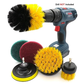 

Yellow color 6pcs set Drill Brush Attachment Set Scrubber Brush Scouring and Scrub Pads Cleaner
