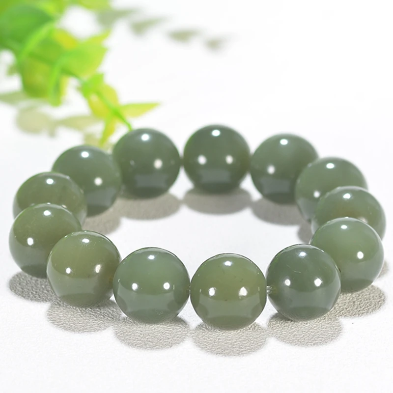 Hetian Jade старый материал ямы ручной струны, сочетающиеся с зеленым и белым шар из нефрита браслет передачи мужской большой ручной одежды