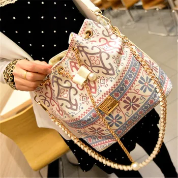

Bag for Women 2020 Bohemia Style Canvas Drawstring Bucket Bag Pearl Shoulder Handbags Women Messenger Bags Bolsa Feminina Bolsos