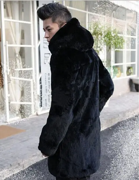 Зимняя мужская шуба Chaqueta Jaqueta Couro Masculino с капюшоном, черная шуба из норкового меха средней длины, большие размеры, пальто из искусственного меха S60