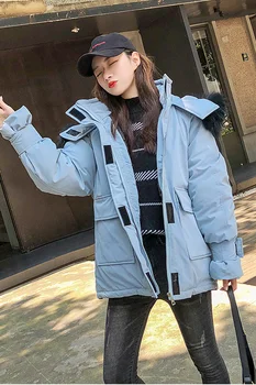 

2019 New Winter Women's Thick Cotton Coat Korean Version Of the Loose Coat Medium Long Hoodie Parkas Warm Jackets Solid Color