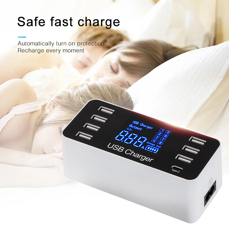 Tiptop 8 портов USB быстрое зарядное устройство адаптер питания Тип C 5 в 8A 40 Вт ЖК-цифровой дисплей подзарядка концентратор зарядная станция