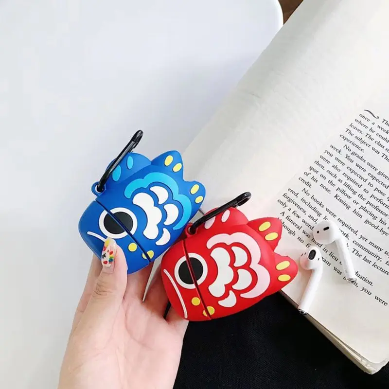 Cute Carp Pattern Protective Case Silicone Cover with Carabiner for AirPods 1/2 for smart watch