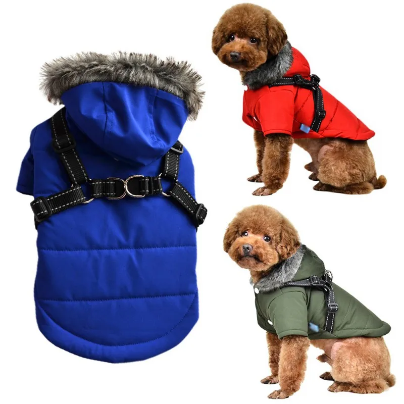 2 In 1 Large Pet Dog Hooded Jacket With Harness For Dog Waterproof Warm Autumn Winter Dog Coat Ski Costume Pet Clothes