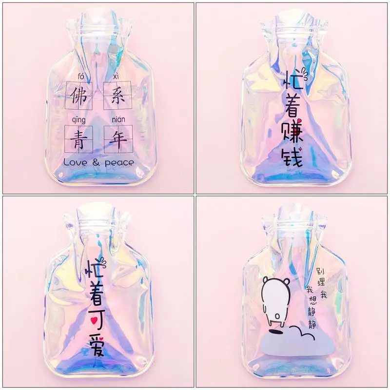 Милые прозрачные бутылки с горячей водой теплый живот сокровище руки грелка заполнены мини взрывозащищенные портативные сумки с горячей водой