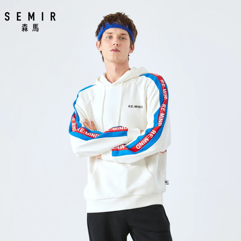 SEMIR осенние белые мужские толстовки с большим карманом, уличная зимняя модная повседневная одежда в стиле хип-хоп, пуловер с капюшоном для мужчин