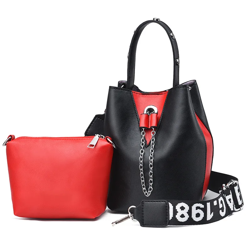 

Bucket Bag Wide-Strap Bag Contrast Color Drawstring Different Size Bags One-Shoulder Cross-body WOMEN'S Bag Handbag
