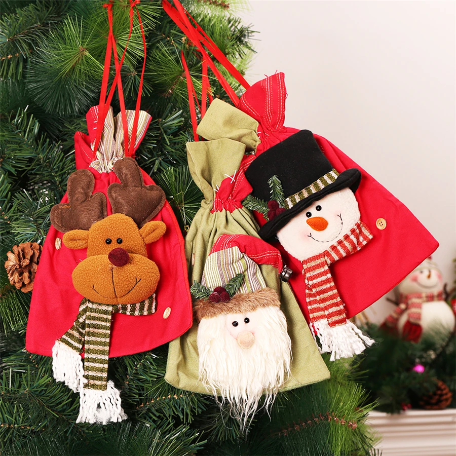 

Christmas Gift Bags Santa Claus Snowman Candy Bags Xmas New Year Gift Christmas Tree Hanging Ornament Arbol De Navidad Pendant