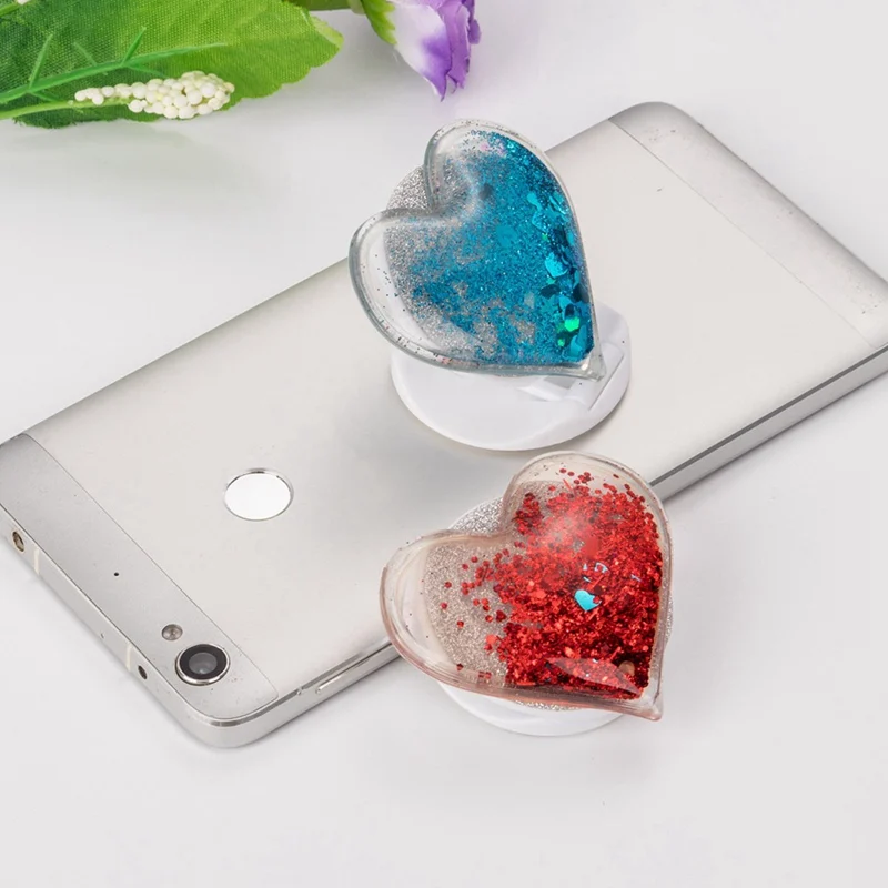  Herz-förmigen Flüssigkeit Ausbau Handys Halter Grip Ständer Für IPhone X XS MAX XR 8 7 6 6s plus 3D