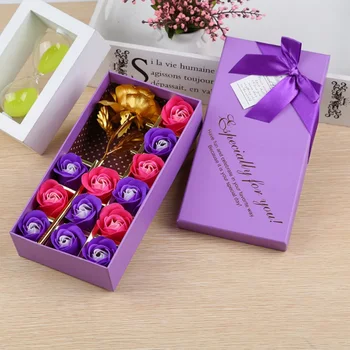 

12PCS/Set Gold Rose Soap Flower Golden Rose Gift Box For Girlfriend Practical Creative Romantic Gold Foil Rose Birthday Gift