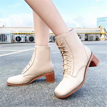 

2019 autumn new high-heeled boots women retro style fashion simple solid color thick with comfortable casual high-heeled boots