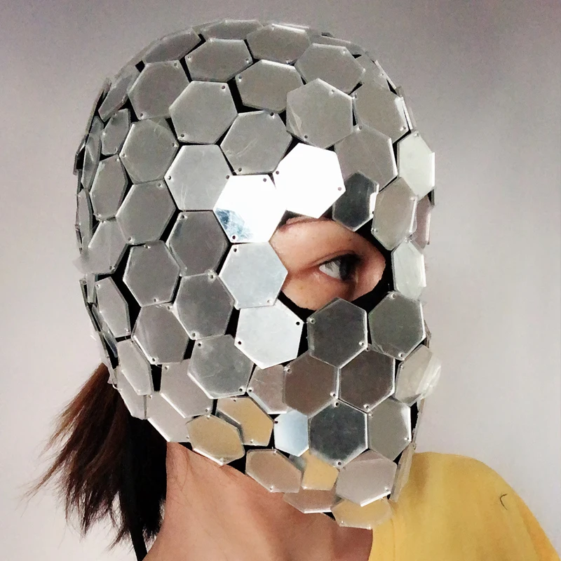 Future Space Wig Headgear Cool Silver Reflective GOGO Dance Costume Stage Festival Cosplay Party Rave Outfit Mirror Wig VDB918