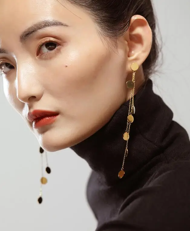 

Timeless Wonder Titanium Fringe Circle Chained Drop Earrings Stainless Steel Jewelry Women Punk Gothic Boho Gold Dangle ins 4613
