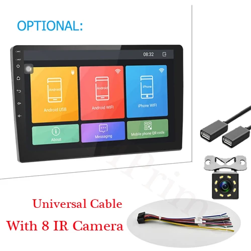 With 8 IR Camera AMPrime " Android автомобильный Радио 2 Din мультимедийный плеер gps навигация авто стерео wifi Bluetooth FM видео плеер Mirrorlink камера - Цвет: With 8 IR Camera