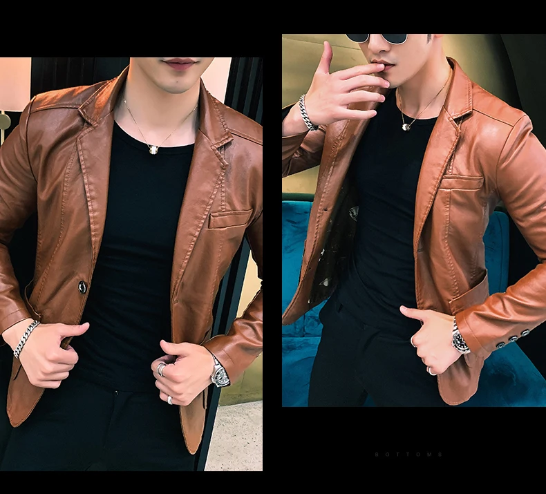 Mens Jacket 2023 men jackets winter and autumn leather jackets men new Korean style slim thin trend leather jackets