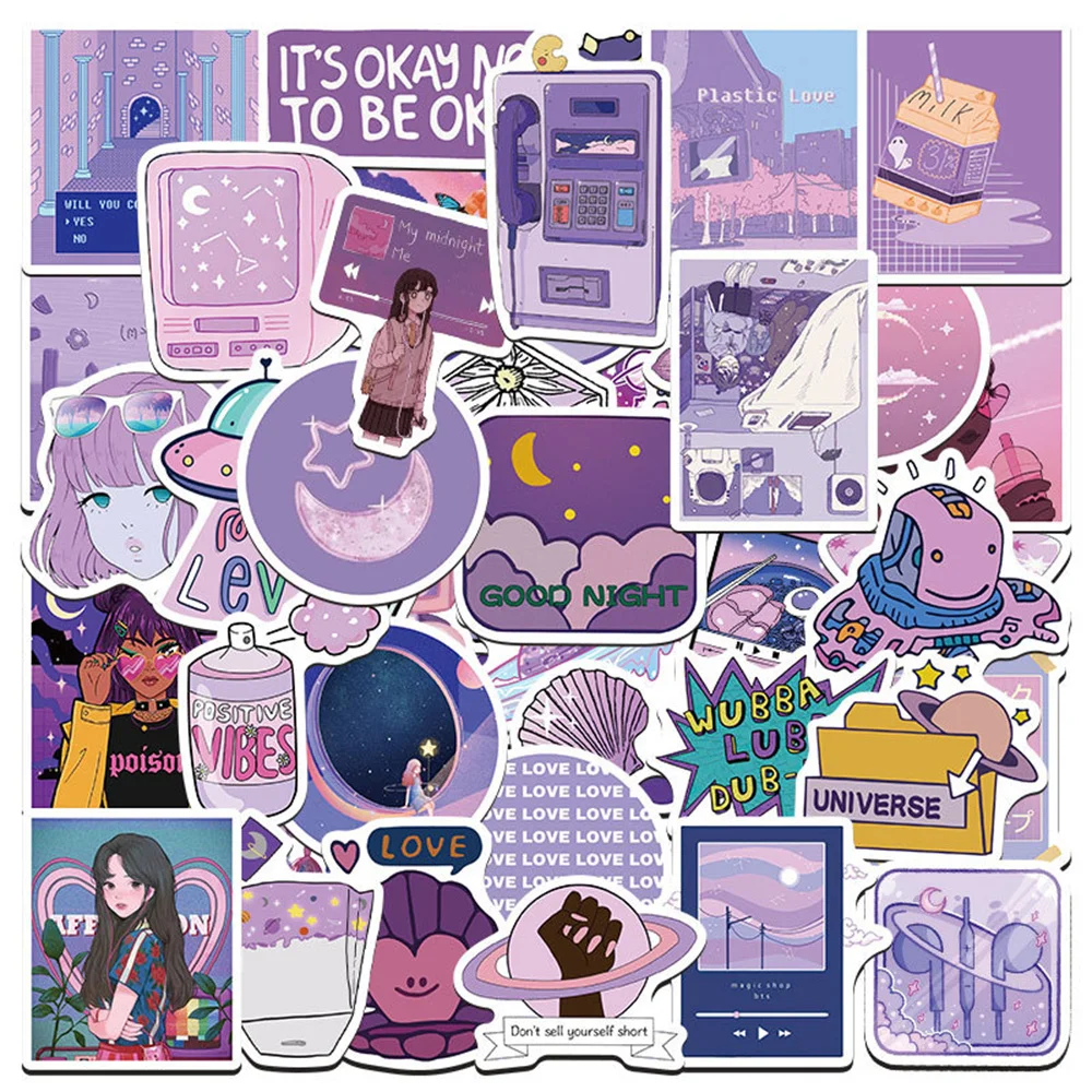 

10/30/50PCS New Purple Small Fresh Graffiti Waterproof Sticker Suitcase Notebook Refrigerator Skateboard HelmetWaterCupWholesale