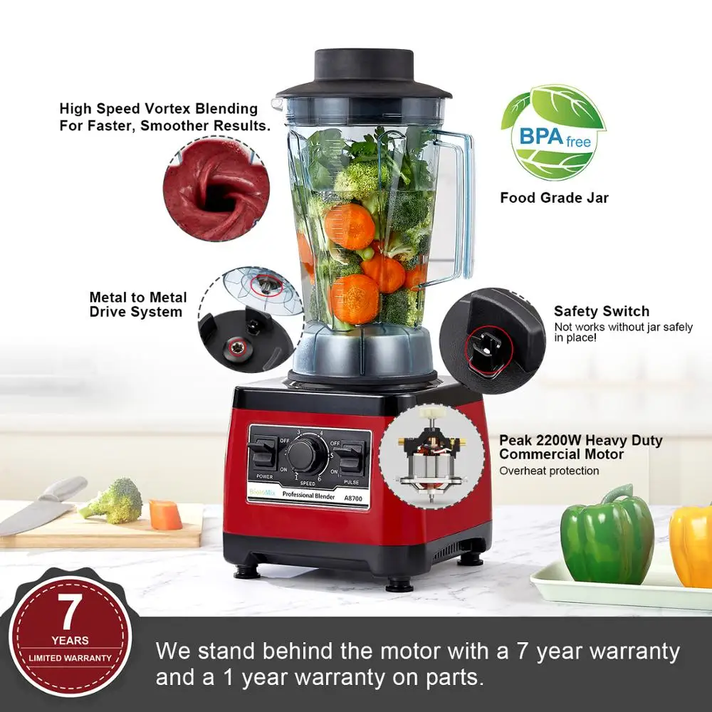 BioloMix【7 Years Warranty】BPA Free Heavy Duty Commercial Grade Blender Professional Mixer Juicer Ice Smoothies Peak 2200W 3