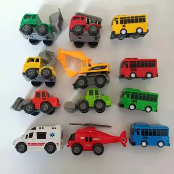 한국 애니메이션 코 버스 장난감 엔지니어링 차량 모델 비행기 미니 플라스틱 풀백 타요 자동차 세트, 어린이 소년 선물, 12 개/박스
