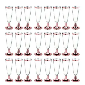 

High Quality 150 ml Plastic Rose Gold Rimmed Clear Hard Disposable Party Wedding Cups Premium Fancy Champagne Glasses flutes