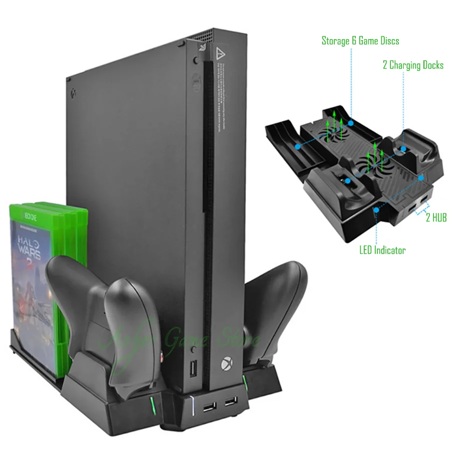 Вертикальная подставка для XBOX One X 2 зарядных док станции охлаждающих вентилятора