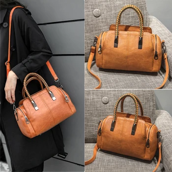 

Amberler Women PU Leather Handbags Fashion Small Female Boston Shoulder Bag High Quality Vintage Crossbody Bag For Women 2020