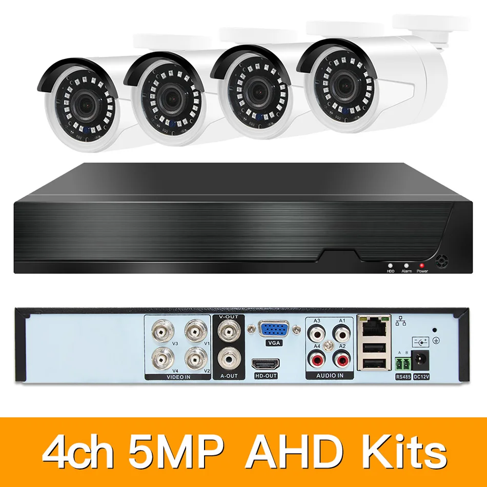 4ch 5MP AHD комплекты CCTV системы видеонаблюдения безопасности Гибридный DVR наружный металлический bulllet AHD камера видеонаблюдения P2P XMEYE 5MP комплекты