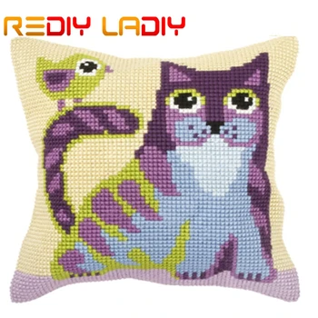 

Cross Stitch Cushion Sleeping Dog Make Your Own Pillow DIY Chunky Cross Stitch Kits Pre-Printed Canvas Acrylic Yarn Pillow Case