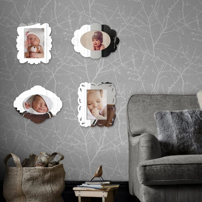 

4pcs Photo Picture Frame Wall Mirror Frames Set Luxury Europe Antique Retro Baby First Year Magnet Thin 3x3.5in 4x6in 5x7in F011
