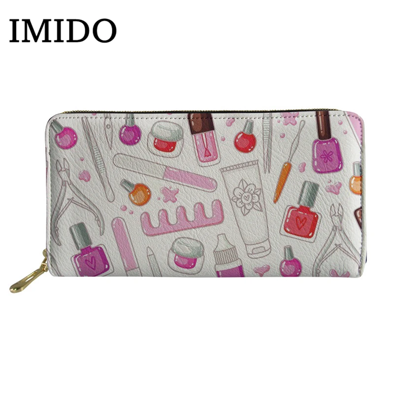 IMIDO/модные сумочки с героями мультфильмов, дизайн ногтей, Женская длинная застежка-молния, кошелек из искусственной кожи, Дамский карман для телефона, большой кошелек - Цвет: WLL1745Z21