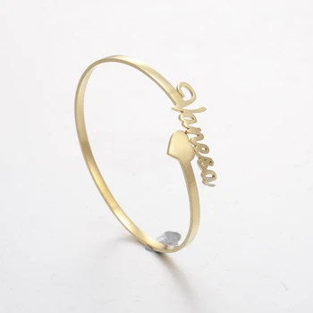 

Lemegeton Personalized Custom Name Bangle Bracelet For Women Nameplate Open Cuff Bangles Stainless Steel Jewelry