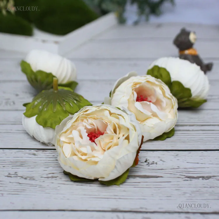 Beige 100 штук diy Искусственные европейские пионы и камелии шелковые головки цветов Свадебные настенные украшения гирлянды фотостудия D65 - Цвет: Beige