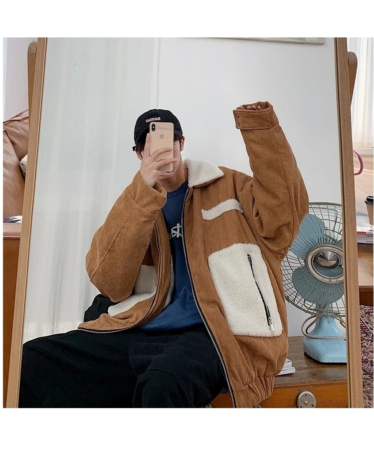 Men's jacket autumn and winter new lamb fur coat loose cotton casual jacket youth personality fashion trend men's clothing