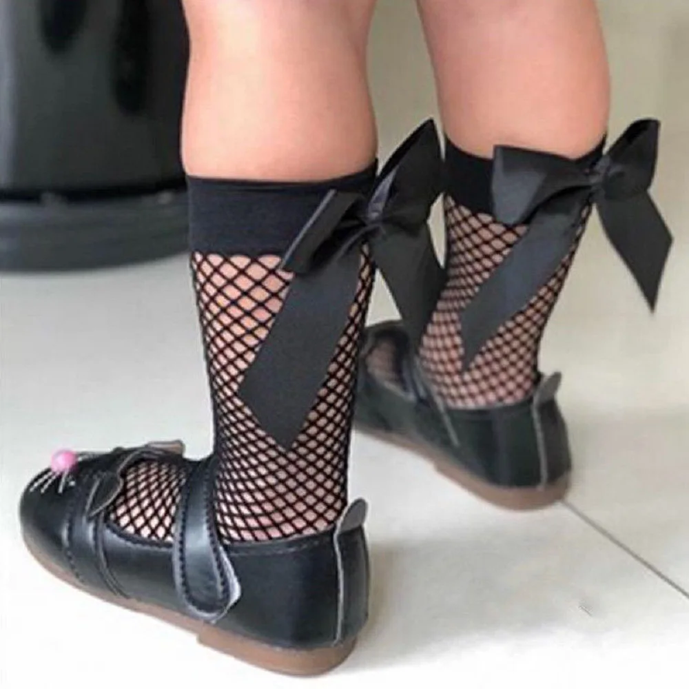 Calcetines cortos de malla con lazo para bebé, medias tobilleras de encaje alto, de moda, para verano