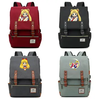 

Anime Sailor Moon Backpack USB Charge Laptop Backpack Girls Teenager Schoolbag Rucksack Women Travel Casual Knapsack Mochila