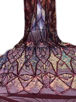 

African 3D Sequins Lace Fabric 2019 High Quality Lace French Sequence Tulle Lace Nigerian Lace Fabrics For Wedding