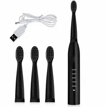 Детские электрические зубные щетки для взрослых, водонепроницаемые, 5 режимов, USB, беспроводная, перезаряжаемая, переносная, с 4 мягкими головками для ухода за полостью рта