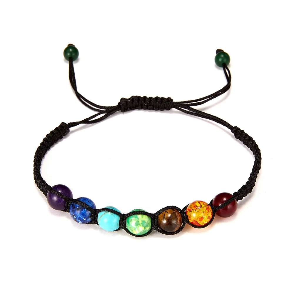 Rinhoo 1 шт. семь чакр 8 мм разноцветный натуральный камень Бусины Регулируемая цепочка браслет Шарм модные ювелирные изделия подарок