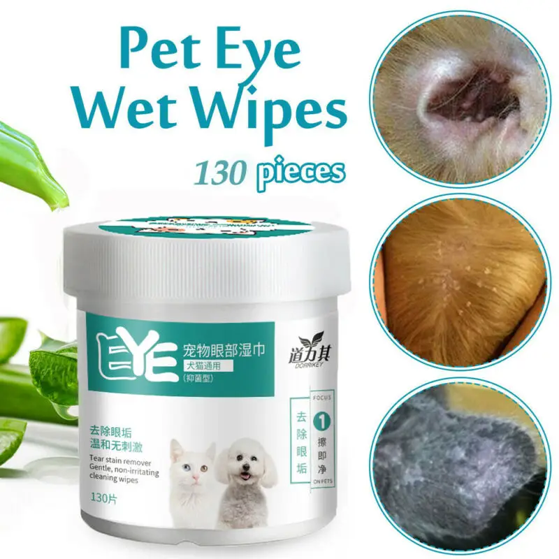 130 Pieces Pet Eye Wet Wipes Dog Cat Tear Stain Remover Pet Eye