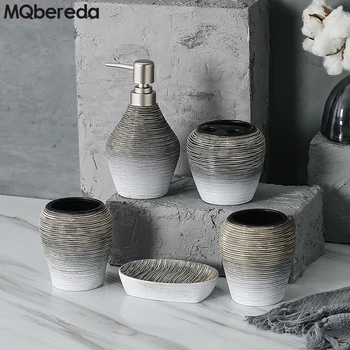 

New Year High Quality 5PCS Set Bathroom Accessories Sets Toothbrush Holder Retro Ceramic Mouthwash Cup Bathromm Washing Set