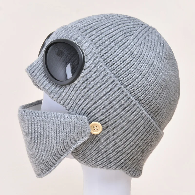 Autumn and winter new aviator glasses ear caps plus velvet warm woolen cap women Korean knitted hat mask