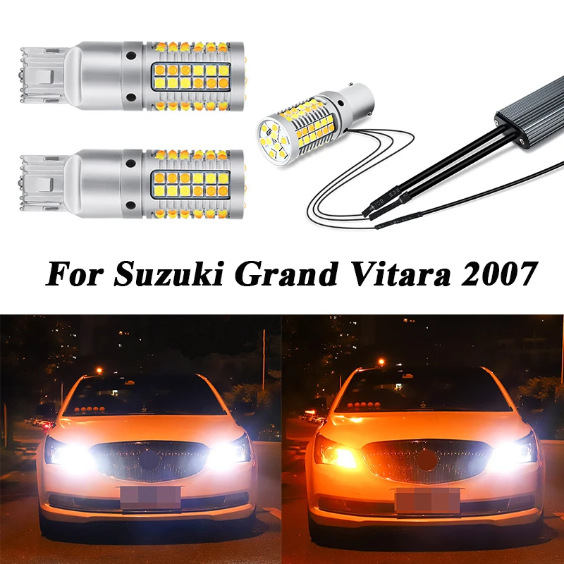 

2pcs T20 7440 WY21W LED Car DRL Daytime Running Lights Turn Signals Auto White+Yellow Lamps For Suzuki Grand Vitara 2007