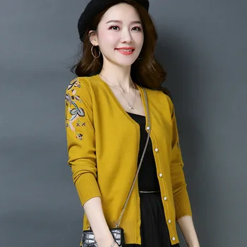 

Knitting Embroidery Cardigan Female Short Money Loose Long Sleeve Outside Small Coat 2019 Autumn Clothes