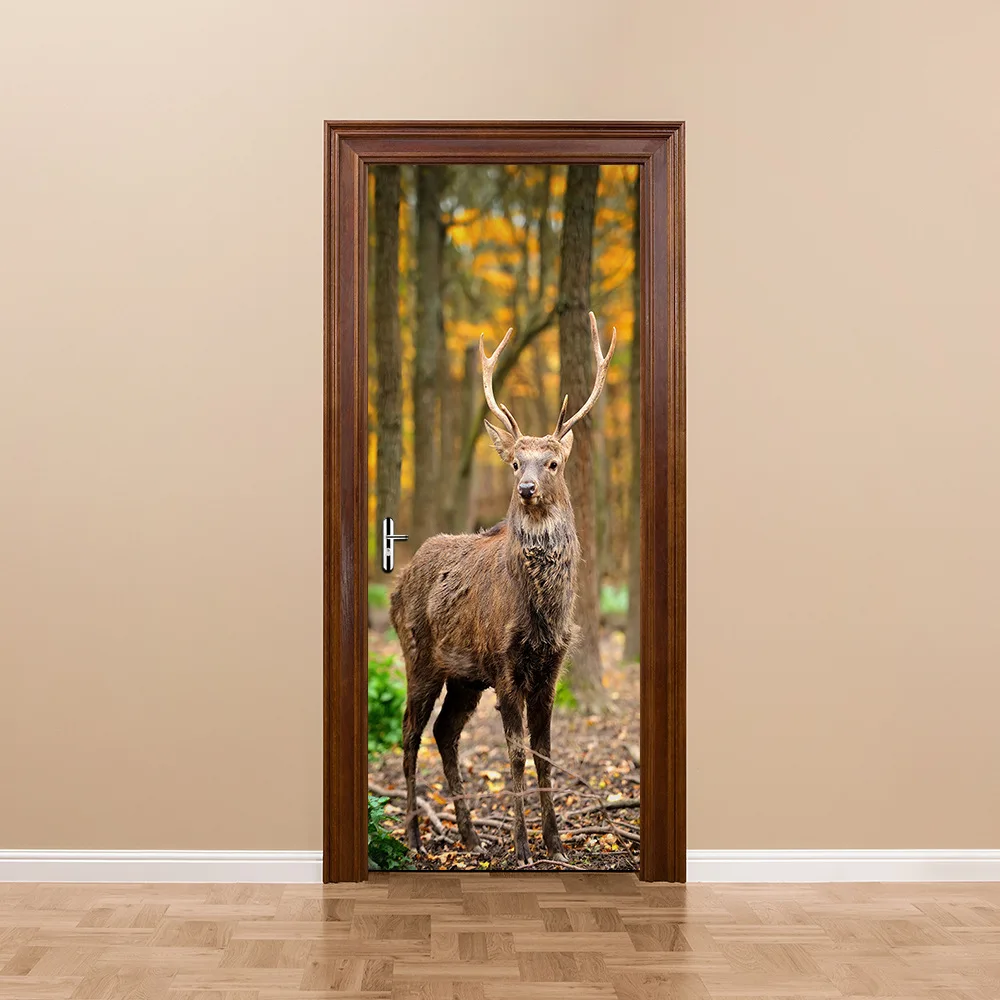 

Funlife imitation 3D door paste Deer wood door in the forest refurbished self-adhesive decorative Watergate stickers