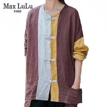 

Max LuLu 2020 New Summer Chinese Fashion Style Ladies Linen Blouses Womens Casual Patchwork Shirts Loose Vintage Tops Plus Size
