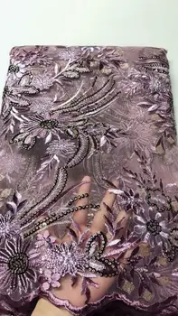 

Newest purple Nigerian Sequin embroidery Lace Fabric African High Quality Lace Fabric for Onion color Dress party JU228