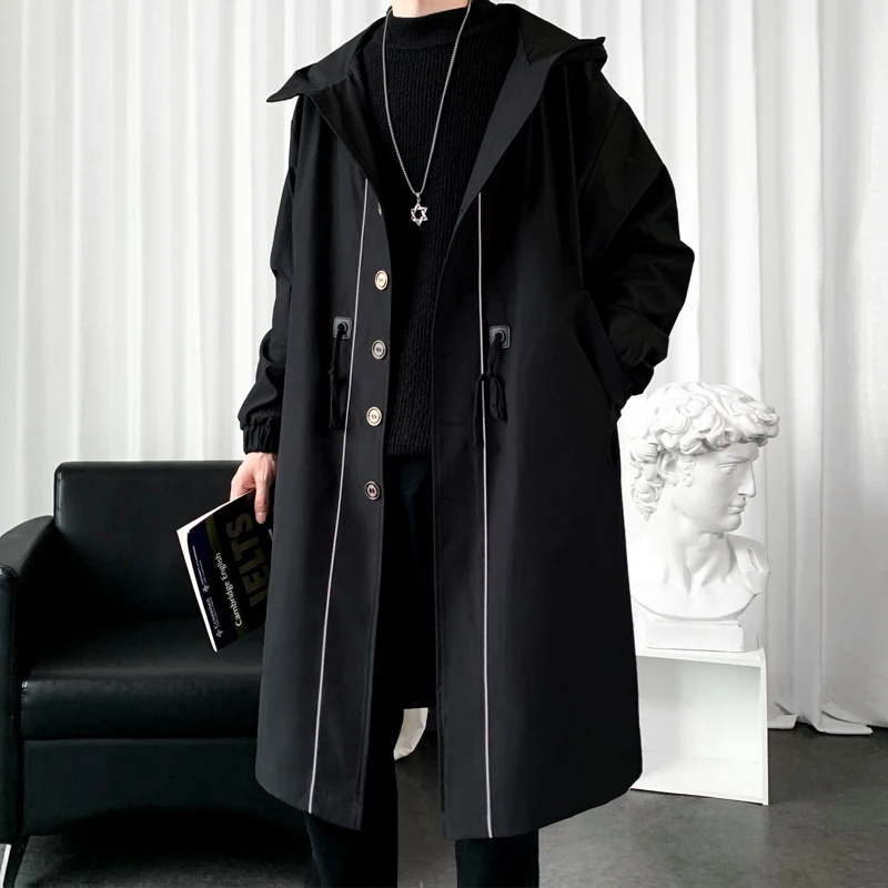 

2023 Trench Coat Mens Fashion Overcoat Casual Slim Fit Solid Long Male Windbreaker Outwear Homme