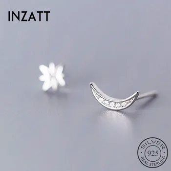 

INZATT Real 925 Sterling Silver Minimalist Zircon Moon Star Stud Earrings Fashion Women Fine Jewelry Party Accessories Gift