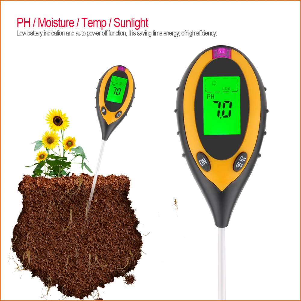 RZ 4 в 1 тестер для почвы, измеритель влажности, цифровой рН-метр, измеритель влажности почвы, гигрометр, садовый завод, тестер солнечного света