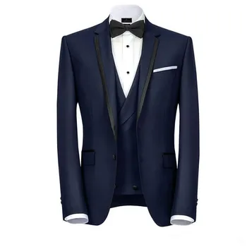 

Navy Blue Mens Suits One Button Groomsmen Wedding Tuxedos Notched Lapel Groom Suit With Jacket Vest And Pants